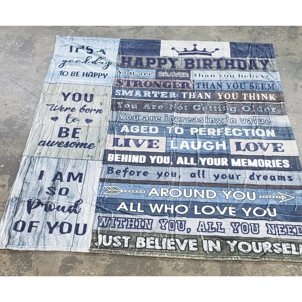 Happy Birthday Blanket blue,gray 50*60. NEW SEALED PACKAGE
